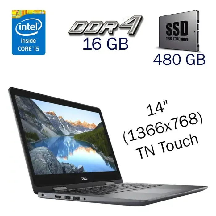 Ноутбук Б-клас Dell Inspiron 14 5481 / 14" (1366x768) TN Touch / Intel Core i5-8265U (4 (8) ядра по 1.6 - 3.9 GHz) / 16 GB DDR4 / 480 GB SSD / Intel UHD Graphics for 8th Generation / WebCam б/в - зображення 1