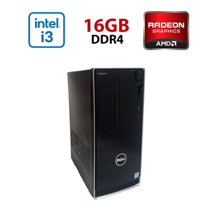 Ігровий ПК Dell Inspirion 3668 Tower / Intel Core i3-7100 (2 (4) ядра по 3,9 ГГц) / 16 ГБ DDR4 / 256 ГБ SSD / AMD Radeon R9 350, 2 ГБ GDDR5, 128-біт / Wi-Fi+Bluetooth / DVD / Win 10 Home Lic б/в - зображення 1