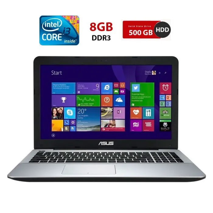 Ноутбук Б-клас Asus R556la / 15.6" (1366x768) TN / Intel Core i3-4030U (2 (4) ядра по 1.9 GHz) / 8 GB DDR3 / 500 GB HDD / Intel HD Graphics 4400 / WebCam / АКБ не працює б/в - зображення 1