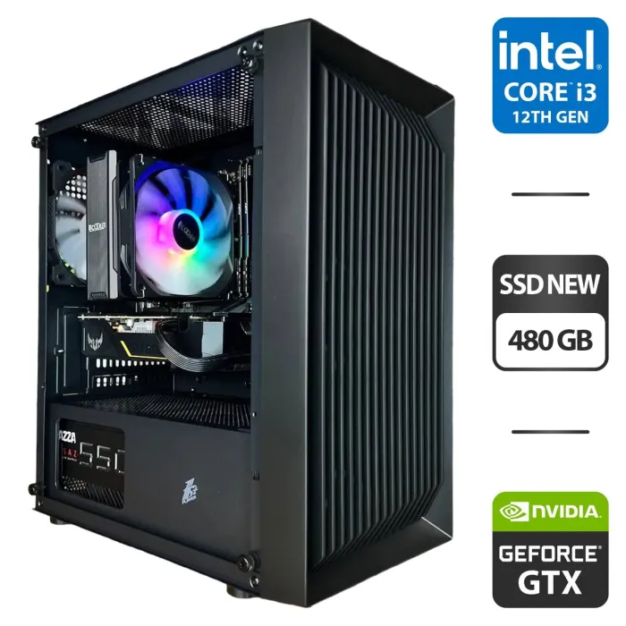 Ігровий ПК 1stPlayer BS-2-3F1-BK Tower NEW / Intel Core i3-12100F NEW (4 (8) ядер 3,3 - 4,3 ГГц) / 16 ГБ DDR4 NEW / 480 ГБ SSD NEW / nVidia GeForce GTX 1660 Ti, 6 ГБ GDDR6, 192-біт / 550 Вт NEW / HDMI б/в - зображення 1
