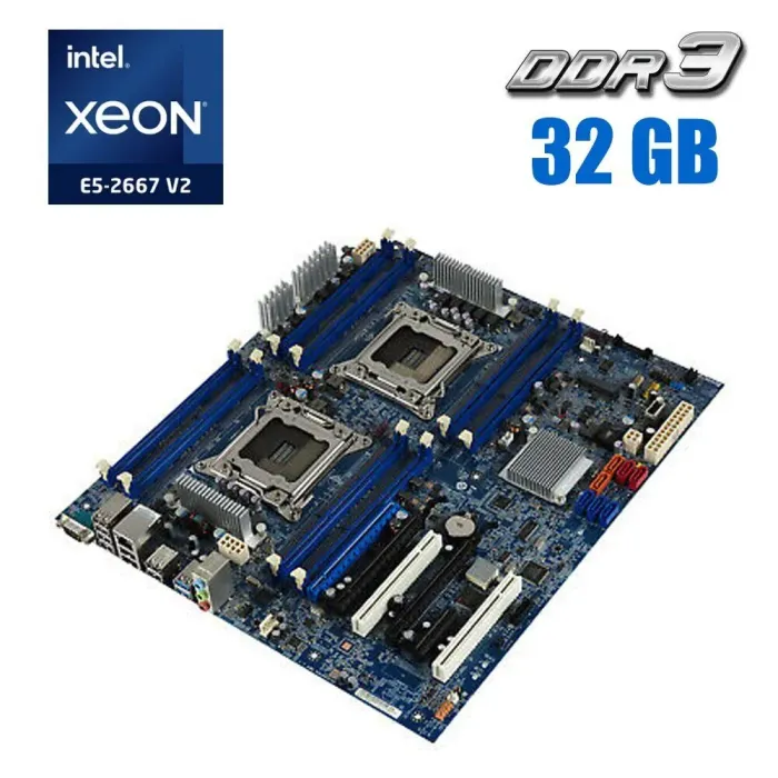 Комплект: Материнська плата Lenovo C30 / LGA2011 / 2x Intel Xeon E5-2660 v2 (10 (20) ядер по 2.2 - 3.0 GHz) / 32 GB DDR3 б/в - зображення 1