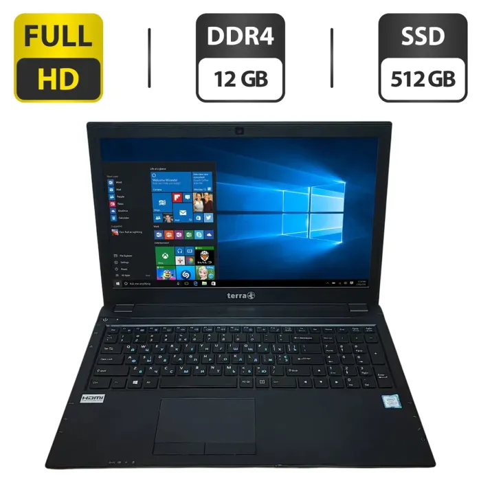 Ноутбук Terra Mobile 1515 / 15.6" (1920x1080) TN / Intel Core i3-7100U (2 (4) ядра по 2.4 GHz) / 12 GB DDR4 / 512 GB SSD / Intel HD Graphics 620 / WebCam / DVD-ROM б/в - зображення 1