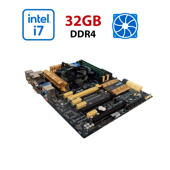Комплект: Материнська плата Asus Z87-PRO / LGA1150 / Intel Core i7-4770K (4 (8) ядра по 3,5 - 3,9 ГГц) / 32 ГБ DDR3 / Intel HD Graphics 4600 + Кулер б/в - изображение 1