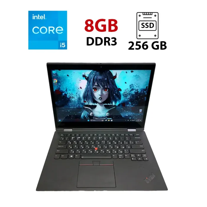 Ноутбук-трансформер Б-клас Lenovo ThinkPad X1 / 14" (1920x1080) IPS Touch / Intel Core i5-8250U (4 (8) ядра по 1.6 - 3.4 GHz) / 8 GB DDR3 / 256 GB SSD / Intel UHD Graphics 620 / WebCam / Windows 11 Pro б/в - зображення 1