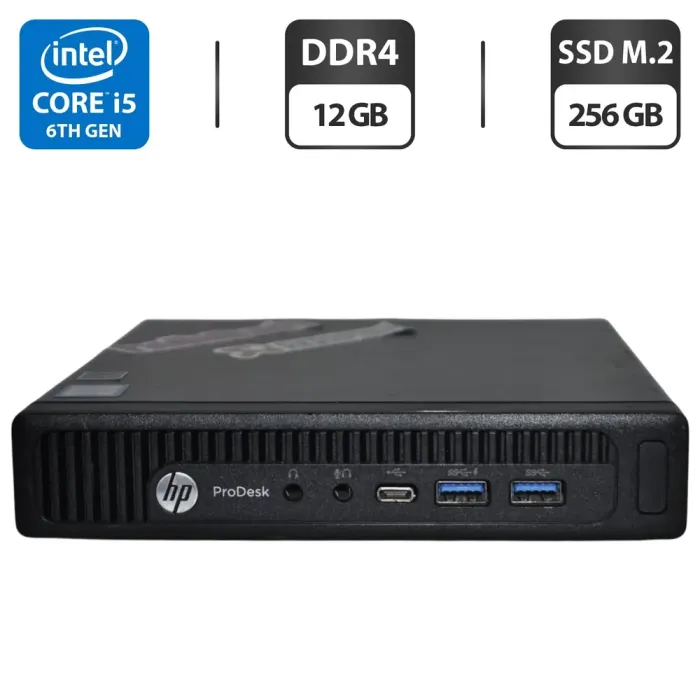 Неттоп HP ProDesk 600 G2 Mini PC USFF / Intel Core i5-6500T (4 ядра по 2.5 - 3.1 GHz) / 12 GB DDR4 / 256 GB SSD M.2 / Intel HD Graphics 530 / Windows 11 Pro б/в - зображення 1