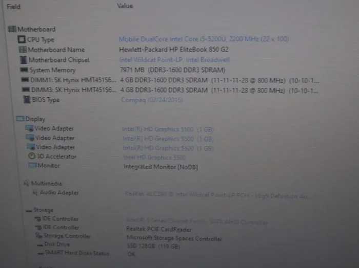 Ноутбук Б-клас HP EliteBook 850 G2 / 15.6" (1366x768) TN / Intel Core i5-5200U (2 (4) ядра по 2.2 - 2.7 GHz) / 8 GB DDR3 / 120 GB SSD / Intel HD Graphics 5500 / WebCam / Windows 11 Pro б/в - зображення 19