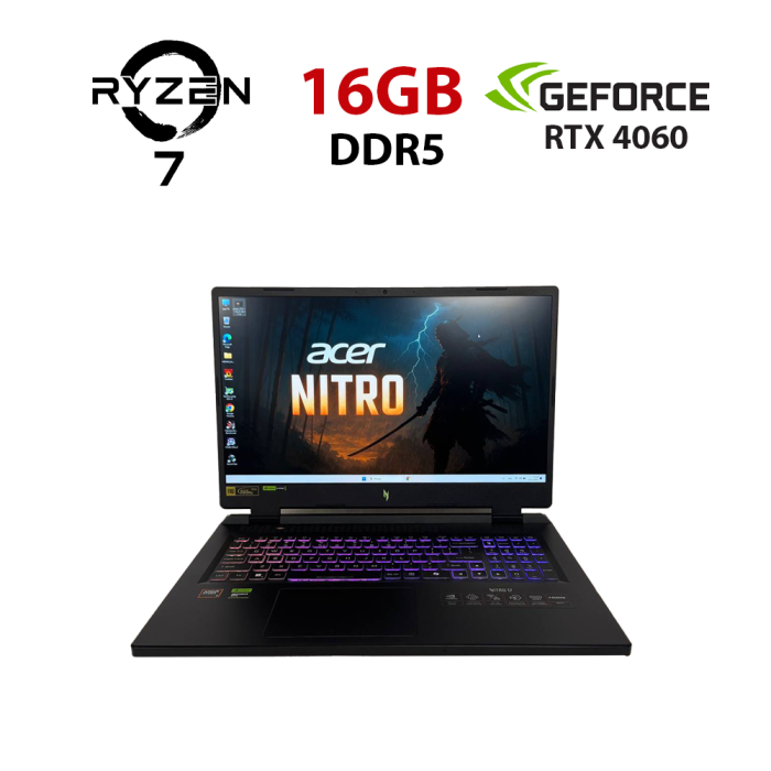 Ігровий ноутбук Acer Nitro 17 AN17-42 / 17,3" (1920x1200) IPS / AMD Ryzen 7 8845HS (8 (16) ядер по 3,8 - 5,1 ГГц) / 16 ГБ DDR5 / 512 ГБ SSD / nVidia GeForce RTX 4060, 8 ГБ GDDR6, 128-bit / WebCam б/в - изображение 1