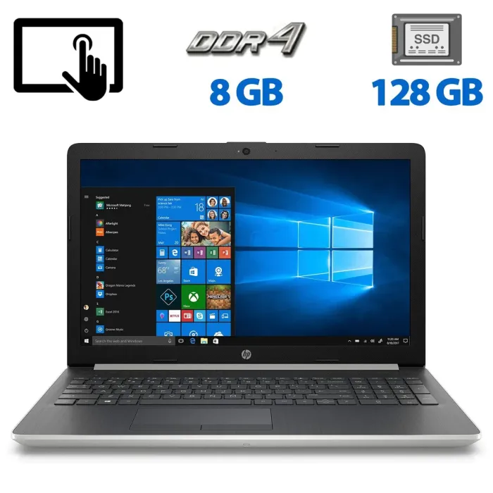 Ноутбук Б-клас HP 15-db0005dx / 15.6" (1366x768) TN Touch / AMD Ryzen 5 2500U (4 (8) ядра по 2-3.6 GHz) / 8 GB DDR4 / 128 GB SSD / AMD Radeon Vega 8 Graphics / WebCam / HDMI б/в - зображення 1