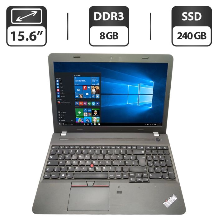 Ноутбук Lenovo ThinkPad E550 / 15.6" (1366x768) TN / Intel Core i5-5200U (2 (4) ядра по 2.2 - 2.7 GHz) / 8 GB DDR3 / 240 GB SSD / Intel HD Graphics 5500 / WebCam / DVD-ROM б/в - зображення 1