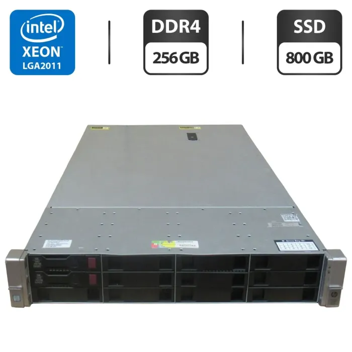Сервер HP ProLiant DL380 Gen9 (4 LFF) 2U Rack / 2x Intel Xeon E5-2680 v4 (14 (28) ядра по 2.4 - 3.3 GHz) / 256 GB DDR4 / 800 GB SSD (SAS) / RAID HP Smart Array P440ar / 2x 500W б/в - зображення 1