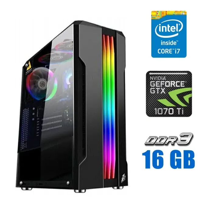 Ігровий ПК Tower NEW / Intel Core i7-2600K (4 (8) ядра по 3.4 - 3.8 GHz) / 16 GB DDR3 NEW / 240 GB SSD NEW / nVidia GeForce GTX 1070 Ti, 8 GB GDDR5, 256-bit / 600W NEW б/в - зображення 1