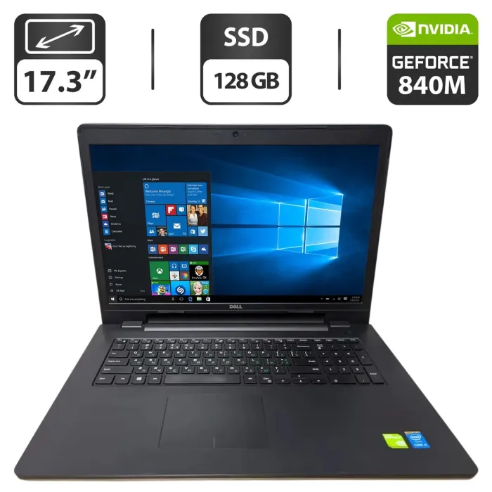 Ноутбук Б-клас Dell Inspiron 17 P26E / 17.3" (1600x900) TN / Intel Core i5-4210U (2 (4) ядра по 1.7 - 2.7 GHz) / 8 GB DDR3 / 128 GB SSD / nVidia GeForce 840M, 2 GB GDDR3, 64-bit / WebCam / DVD-ROM б/в - зображення 1