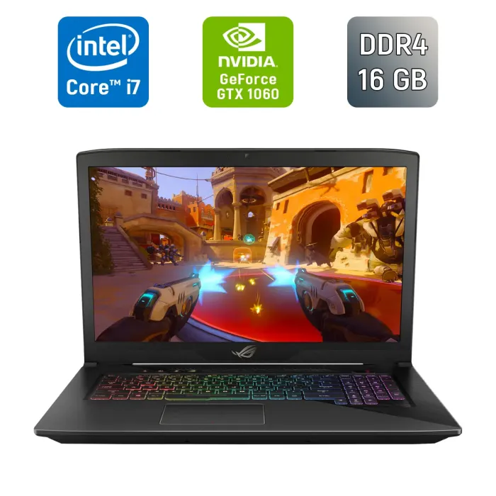 Ігровий ноутбук Asus Strix GL703VM / 17,3" (1920x1080) IPS / Intel Core i7-7700HQ (4 (8) ядра по 2,8 - 3,8 ГГц) / 16 ГБ DDR4 / 512 ГБ SSD / nVidia GeForce GTX 1060, 6 ГБ GDDR5, 192-біт / Веб-камера / Windows 10 б/в - зображення 1