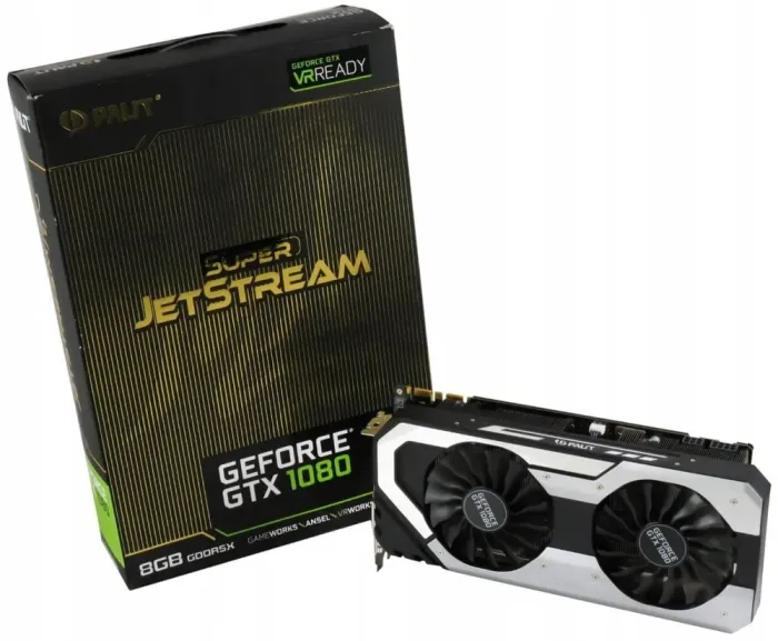 Дискретна відеокарта Palit GeForce GTX 1080 JetStream, 8 GB GDDR5X, 256-bit / 1x DVI, 1x HDMI, 3x DisplayPort / (NEB1080015P2-1040J) б/в - зображення 1