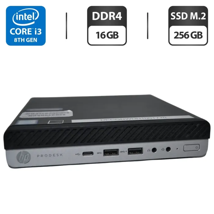 Неттоп HP ProDesk 600 G4 Desktop Mini USFF / Intel Core i3-8100T (4 ядра по 3.1 GHz) / 16 GB DDR4 / 256 GB SSD M.2 / Intel UHD Graphics 630 / Wi-Fi / Bluetooth / Windows 11 Pro б/в - зображення 1