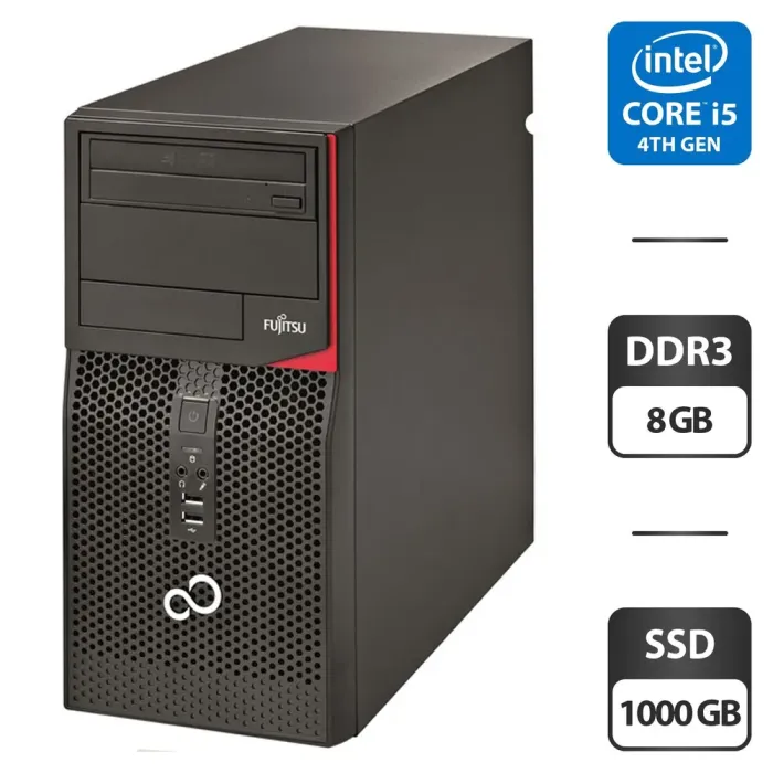 Комп'ютер Fujitsu Esprimo P420 E85 Tower / Intel Core i5-4590 (4 ядра по 3.3 - 3.7 GHz) / 8 GB DDR3 / 1000 GB SSD / Intel HD Graphics 4600 / DVD-ROM / Windwos 10 Pro б/в - зображення 1