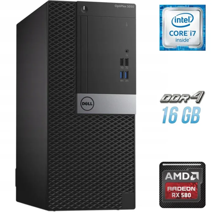 Ігровий ПК Dell OptiPlex 5050 Tower / Intel Core i7-6700 (4 (8) ядра по 3.4 - 4.0 GHz) / 16 GB DDR4 / 250 GB SSD + 1000 GB HDD / AMD Radeon RX 580, 8 GB GDDR5, 256-bit б/в - зображення 1