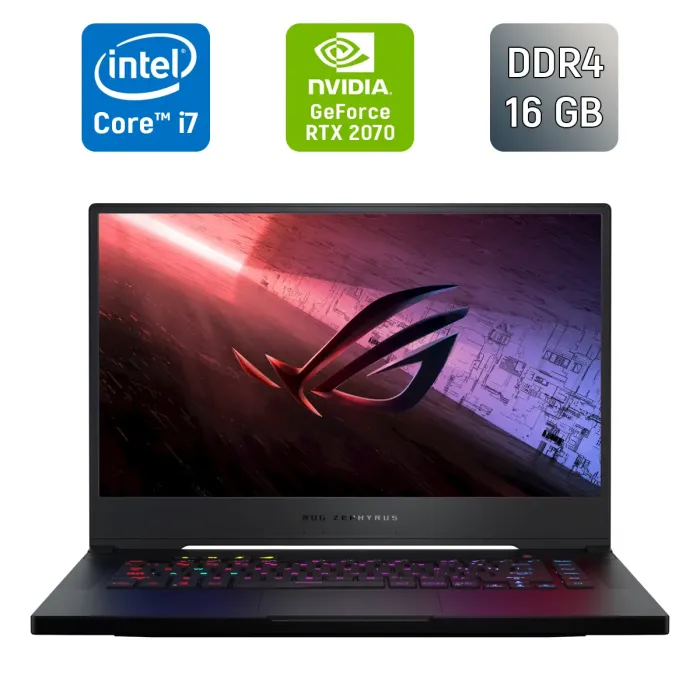 Ігровий ноутбук Asus ROG Zephyrus M15 G0502 LW / 15.6" (1920x1080) IPS / Intel Core i7-10750H (6 (12) ядер по 2,6 - 5,0 ГГц) / 16 ГБ DDR4 / 1000 ГБ SSD / nVidia GeForce RTX 2070, 8 ГБ GDDR6, 256-bit / HDMI / Windows 10 б/в - зображення 1