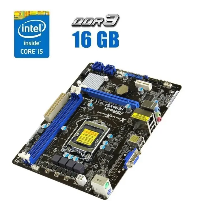 Комплект: Материнська плата ASRock H61M-VG4 / LGA1155 / Intel Core i5-3470 (4 ядра по 3.2 - 3.6 GHz) / 16 GB DDR3 / Intel HD Graphics 2500 + Кулер б/в - зображення 1