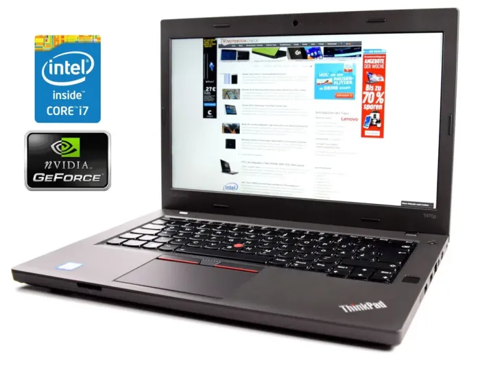 Ігровий ноутбук Б-клас Lenovo ThinkPad T470p / 14" (2560x1440) IPS / Intel Core i7-7820HQ (4 (8) ядра по 2.9 - 3.9 GHz) / 16 GB DDR4 / 512 GB SSD / nVidia GeForce 940MX, 2 GB GDDR5, 64-bit / WebCam / Win 10 Pro б/в - зображення 1