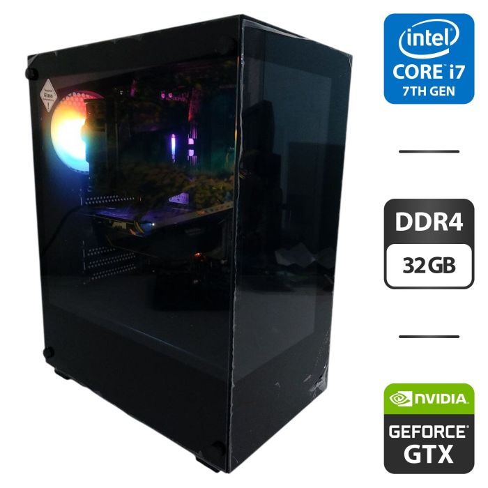 Ігровий ПК AeroCool Pivot Tower / Intel Core i7-7700 (4 ядра по 3,6 - 4,2 ГГц) / 32 ГБ DDR4 / 512 ГБ SSD M.2 + 500 ГБ HDD / nVidia GeForce GTX 1660 Ti, 6 ГБ GDDR6, 192-біт / 500 Вт б/в - изображение 1
