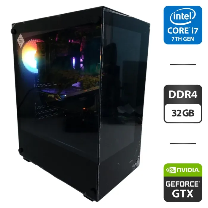 Ігровий ПК AeroCool Pivot Tower / Intel Core i7-7700 (4 ядра по 3,6 - 4,2 ГГц) / 32 ГБ DDR4 / 512 ГБ SSD M.2 + 500 ГБ HDD / nVidia GeForce GTX 1660 Ti, 6 ГБ GDDR6, 192-біт / 500 Вт б/в - зображення 1