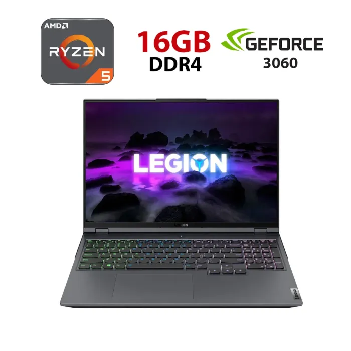 Ігровий ноутбук Lenovo Legion 5 Pro 16ACH6H / 16" (1920x1080) IPS / AMD Ryzen 5 5600H (6 (12) ядер по 3,3 - 4,2 ГГц) / 16 ГБ DDR4 / 240 ГБ SSD / nVidia GeForce RTX 3060, 6 ГБ GDDR6, 192-bit / WebCam б/в - зображення 1