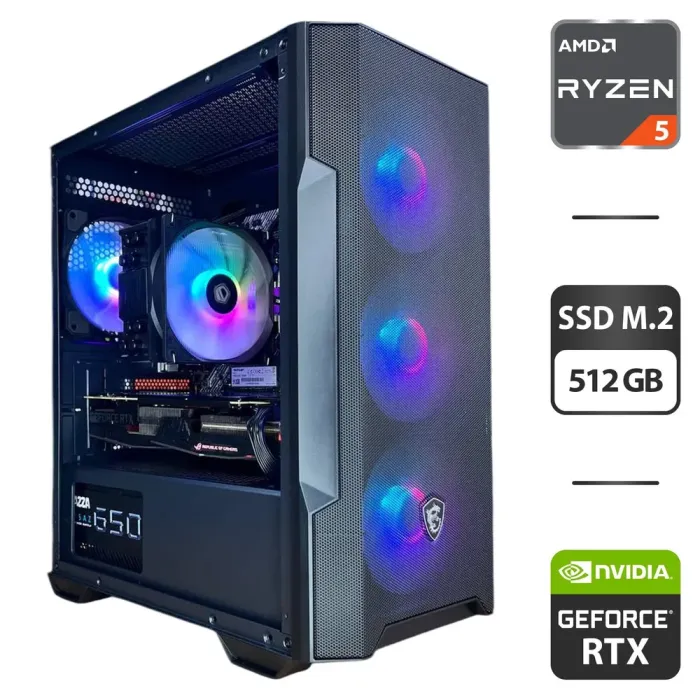 Збірка під замовлення: комп'ютер MSI MAG Forge M100R Black Tower / AMD Ryzen 5 5500 (6 (12) ядер по 3.6 - 4.2 GHz) / 16 GB DDR4 / 512 GB SSD M.2 / nVidia GeForce RTX 2060, 6 GB GDDR6, 192-bit / 650W б/в - зображення 1