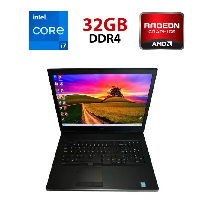Мобільна робоча станція Dell Precision 7730 / 17.3" (3840x2160) IPS / Intel Core i7-8750H (6 (12) ядер по 2.2 - 4.1 GHz) / 32 GB DDR4 / 512 GB SSD / AMD Radeon Pro WX 7100, 8 GB GDDR5, 256-bit / WebCam / HDMI б/в - зображення 1