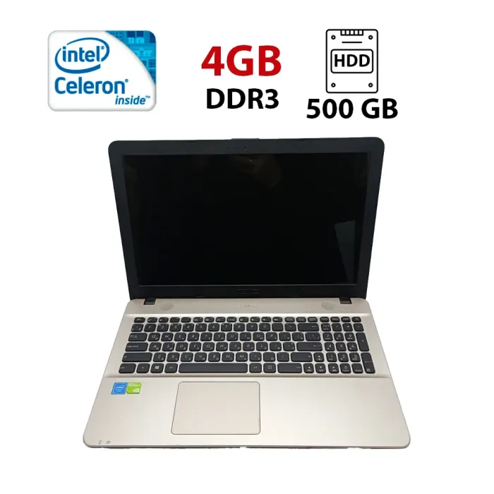 Ноутбук Asus R541 / 15.6" (1366x768) TN / Intel Celeron N4000 (2 ядра по 1.1 - 2.6 GHz) / 4 GB DDR3 / 500 GB HDD / nVidia GeForce 810M, 2 GB DDR3, 64-bit / WebCam б/в - зображення 1