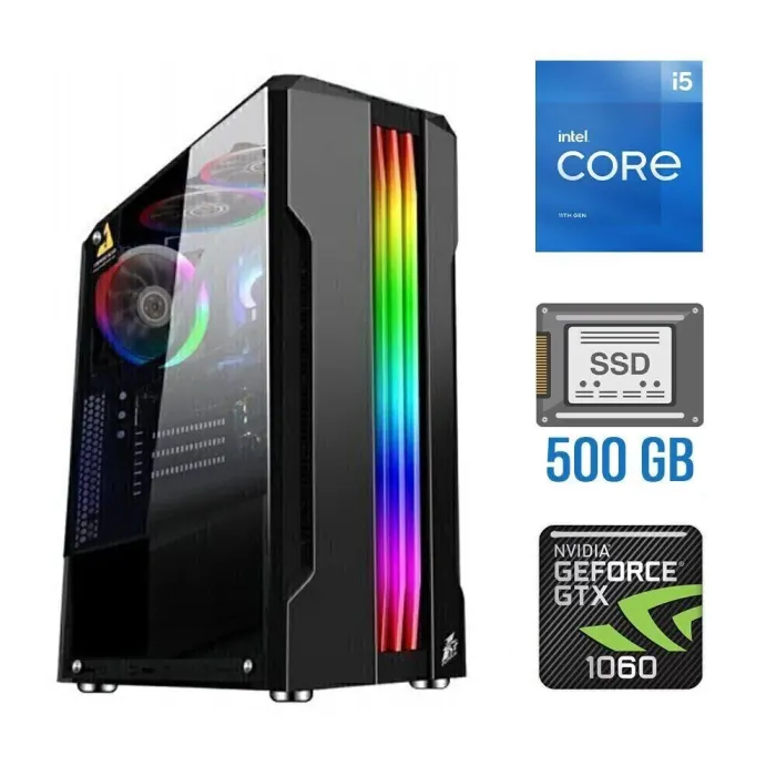 Ігровий ПК Tower / Intel Core i5-11400F (6 (12) ядер по 2.6 - 4.4 GHz) NEW / 16 GB DDR4 NEW / 500 GB SSD NEW / nVidia GeForce GTX 1060, 3 GB GDDR5, 192-bit б/в - зображення 1