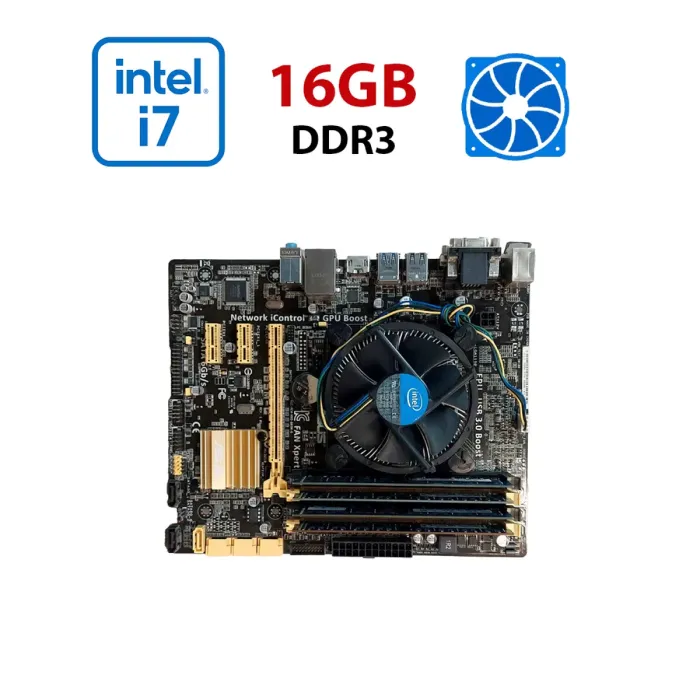 Комплект: Материнська плата Asus B85M-G / LGA1150 / Intel Core i7-4770K (4 (8) ядра по 3,5 - 3,9 ГГц) / 16 ГБ DDR3 / Intel HD Graphics 4600 + Кулер б/в - изображение 1