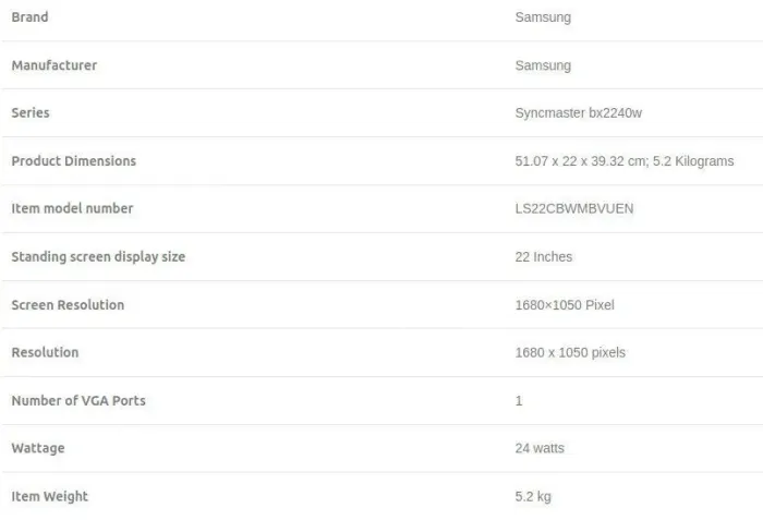 Монітор Samsung SyncMaster BX2240W / 22" (1680x1050) TN / VGA, DVI / VESA 75x75 б/в - зображення 3