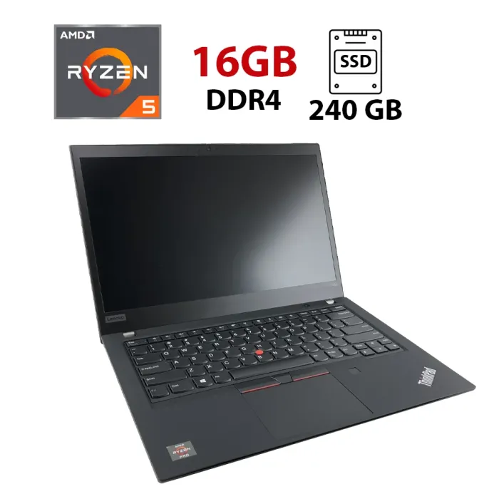 Ноутбук Lenovo ThinkPad T495s / 14" (1920x1080) IPS / AMD Ryzen 5 PRO 3500U (4 (8) ядра по 2.1 - 3.7 GHz) / 16 GB DDR4 / 240 GB SSD / AMD Radeon RX Vega 8 Graphics / WebCam б/в - зображення 1