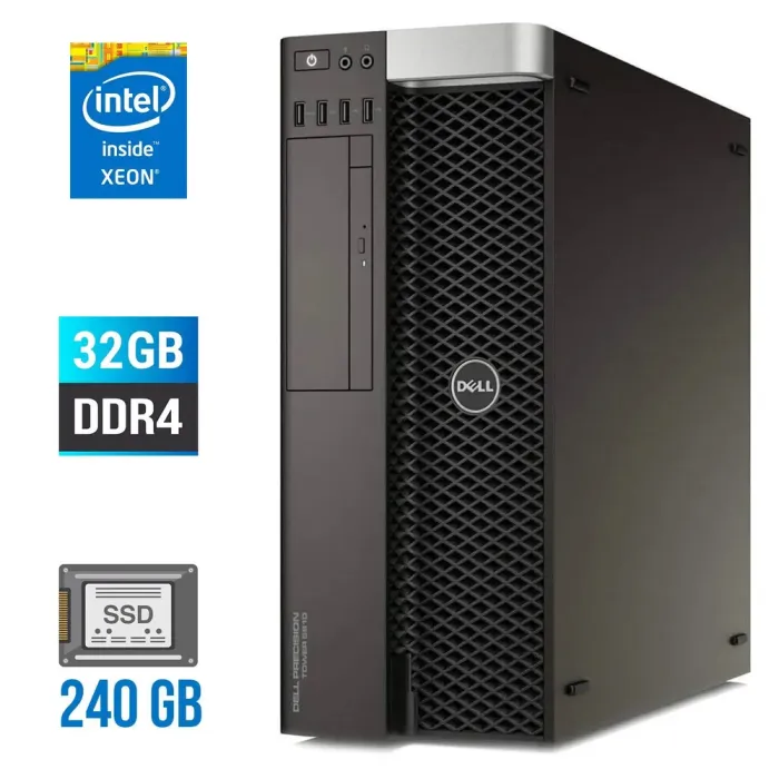 Системний блок Dell Precision 5810 Tower / Intel Xeon E5-1630 v4 (4 (8) ядра по 3,7 - 4,0 ГГц) / 32 ГБ DDR4 ECC / 240 ГБ SSD / без відеокарти / 685 Вт / DVD-RW б/в - зображення 1