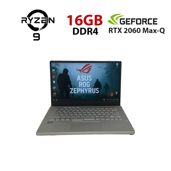 Ігровий ультрабук Б-класу Asus ROG Zephyrus G14 GA401IV / 14" (1920x1080) IPS / AMD Ryzen 9 4900HS (8 (16) ядер по 3,0 - 4,3 ГГц) / 16 ГБ DDR4 / 512 ГБ SSD NVMe / nVidia GeForce RTX 2060 Max-Q, 6 ГБ GDDR6, 192-біт б/в - зображення 1