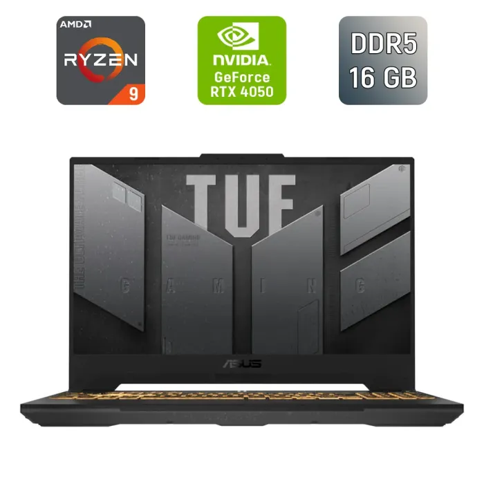 Ігровий ноутбук Asus TUF Gaming A15 FA507XU / 15.6" (1920x1080) IPS / AMD Ryzen 9 7940HS (8 (16) ядер по 4.0 - 5.2 GHz) / 16 GB DDR5 / 480 GB SSD / nVidia GeForce RTX 4050, 6 GB GDDR6, 96-bit / WebCam / Windows 11 б/в - зображення 1