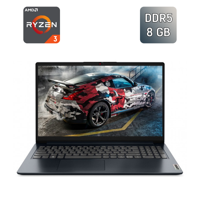 Ультрабук Lenovo IdeaPad 1 15AMN7 / 15.6" (1920x1080) IPS / AMD Ryzen 3 7320U (4 (8) ядра по 2.4 - 4.1 GHz) / 8 GB DDR5 / 256 GB SSD / AMD Radeon 610M / WebCam / HDMI б/в - зображення 1