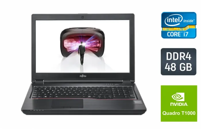 Ноутбук Fujitsu Celsius H7510 / 15.6" (1920x1080) IPS / Intel Core i7-10850H (6 (12) ядер по 2.7 - 5.1 GHz) / 48 GB DDR4 / 512 GB SSD + 512 GB SSD / nVidia Quadro T1000, 4 GB GDDR6, 128-bit / WebCam / Windows 10 б/в - зображення 1