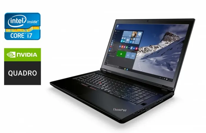 Мобільна робоча станція Lenovo ThinkPad P71 / 17.3" (1920x1080) IPS / Intel Core i7-7700HQ (4 (8) ядра по 2.8 - 3.8 GHz) / 32 GB DDR4 / 512 GB SSD / nVidia Quadro P3000, 6 GB GDDR5, 192-bit / WebCam / TouchID / Windows 10 б/в - зображення 1