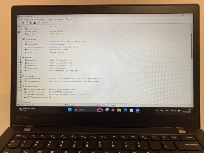 Ультрабук Б-клас Lenovo ThinkPad T470s / 14" (1920x1080) IPS / Intel Core i5-7200U (2 (4) ядра 2.5 - 3.1 GHz) / 8 GB DDR4 / 256 GB SSD / Intel HD Graphics 620 / WebCam / HDMI б/в - зображення 9