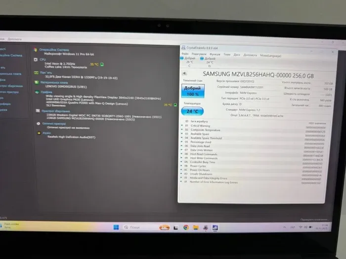 Мобільна робоча станція Lenovo ThinkPad P1 Gen1 / 15.6" (3840x2160) IPS Touch / Intel Xeon E-2176M (6 (12) ядер по 2,7 - 4,4 ГГц) / 32 ГБ DDR4 / 256 ГБ SSD + 256 ГБ SSD / nVidia Quadro P2000, 4 ГБ GDDR5, 128-біт / WebCam / Windows 10 б/в - зображення 11