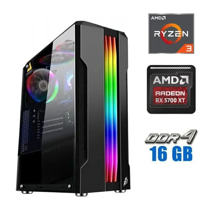 Ігровий ПК Tower NEW / AMD Ryzen 3 4100 (4 (8) ядра по 3.8-4 GHz) NEW / 16 GB DDR4 NEW / 480 GB SSD NEW / AMD Radeon RX 5700 XT, 8 GB GDDR6, 256-bit / 700W NEW б/в - зображення 1