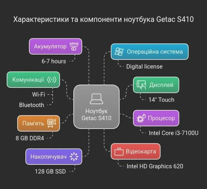 Напівзахищений ноутбук Getac S410 G2 / 14" (1366x768) TN Touch / Intel Core i3-7100U (2 (4) ядра по 2.4 GHz) / 8 GB DDR4 / 128 GB SSD / Intel HD Graphics 620 / Wi-Fi / Bluetooth / Windows 11 Pro / Два АКБ / Стилус б/в - зображення 21