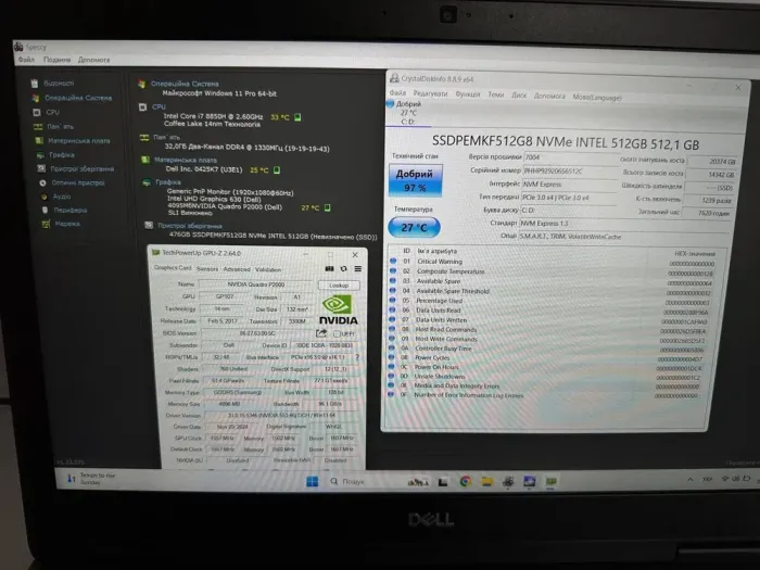 Мобільна робоча станція Dell Precision 7530 / 15.6" (1920x1080) IPS / Intel Core i7-8850H (6 (12) ядер по 2.6 - 4.3 GHz) / 32 GB DDR4 / 512 GB SSD / nVidia Quadro P2000, 4 GB GDDR5, 128-bit / WebCam / Win 11 Pro б/в - зображення 7
