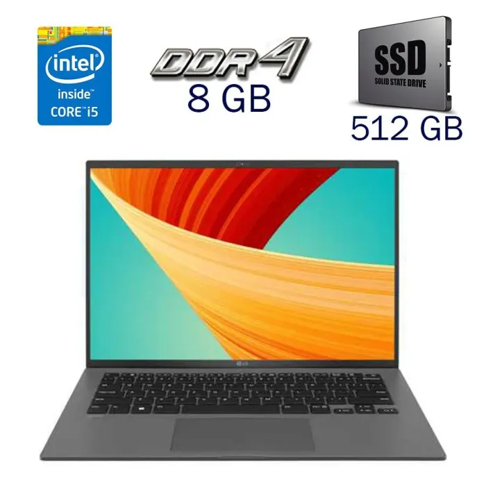 Ультрабук LG Gram 14 / 14" (1920x1200) IPS / Intel Core i5-1135G7 (4 (8) ядра по 2.4 - 4.2 GHz) / 8 GB DDR4 / 512 GB SSD / Intel Iris Xe Graphics / WebCam б/в - зображення 1
