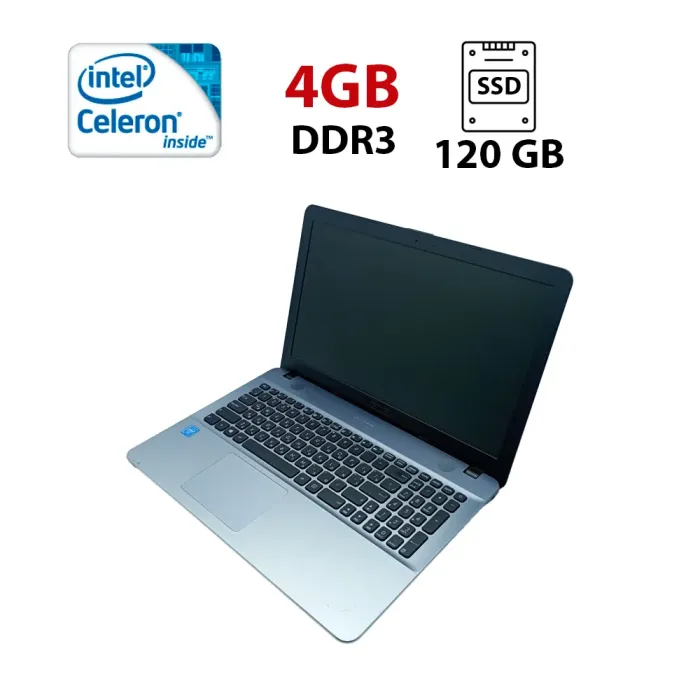Ноутбук Asus A541 / 15.6" (1366x768) TN / Intel Celeron N3350 (2 ядра по 1.1 - 2.4 GHz) / 4 GB DDR3 / 120 GB SSD / Intel HD Graphics / WebCam б/в - зображення 1