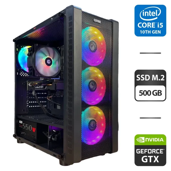 Збірка під замовлення: Qube Storm Black Tower / Intel Core i5-10400F (6 (12) ядер по 2.9 - 4.3 GHz) / 16 GB DDR4 / 500 GB SSD M.2 / nVidia GeForce GTX 1660 Super, 6 GB GDDR6, 192-bit / HDMI / 550W б/в - зображення 1
