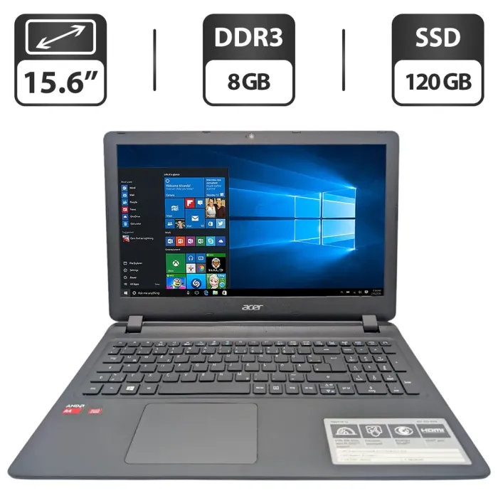 Ноутбук Acer Aspire ES1-523 / 15.6" (1366x768) TN / AMD A4-7210 (4 ядра по 1.8 - 2.2 GHz) / 8 GB DDR3 / 120 GB SSD / AMD Radeon R3 Graphics / WebCam / DVD-ROM б/в - зображення 1