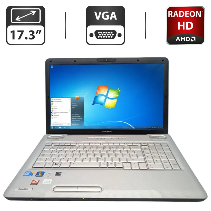 Ноутбук Toshiba Satellite L550 / 17.3" (1600x900) TN / Intel Core i3-330M (2 (4) ядра по 2.13 GHz) / 6 GB DDR3 / 320 GB HDD / AMD Radeon HD 4650, 1 GB GDDR3, 128-bit / WebCam / DVD-ROM б/в - зображення 1